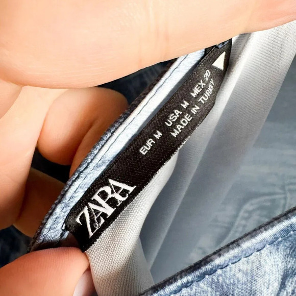 Zara Denim Print Bias Cut Spaghetti Strap Slip Dress M - Picture 6 of 8